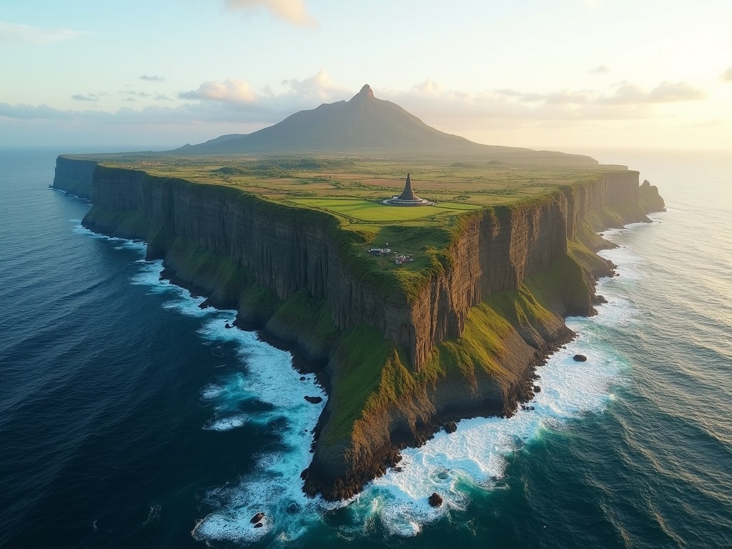 Aerial view of the Uluwatu cliff headland and Bukit Peninsula south coast from helicopter altitude